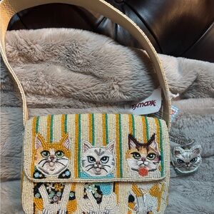 T.J.Maxx Beaded Cat Shoulder Bag - Cream, Yellow, Green, Blue -NWT